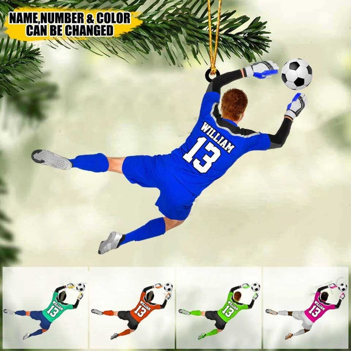 Personalized Male Boys Man Soccer Goalkeeper Acrylic Ornament, Custom Christmas Ornament Gifts For Soccer Player