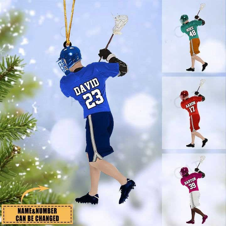 Personalized Lacrosse Man Players Acrylic Ornament, Custom Christmas Ornament Gifts For Lacrosse Player