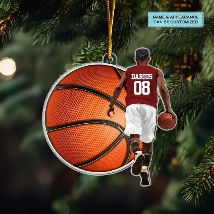 Personalized Male Basketball Player Acrylic Ornament, Custom Christmas Ornament Gifts For Basketball Player