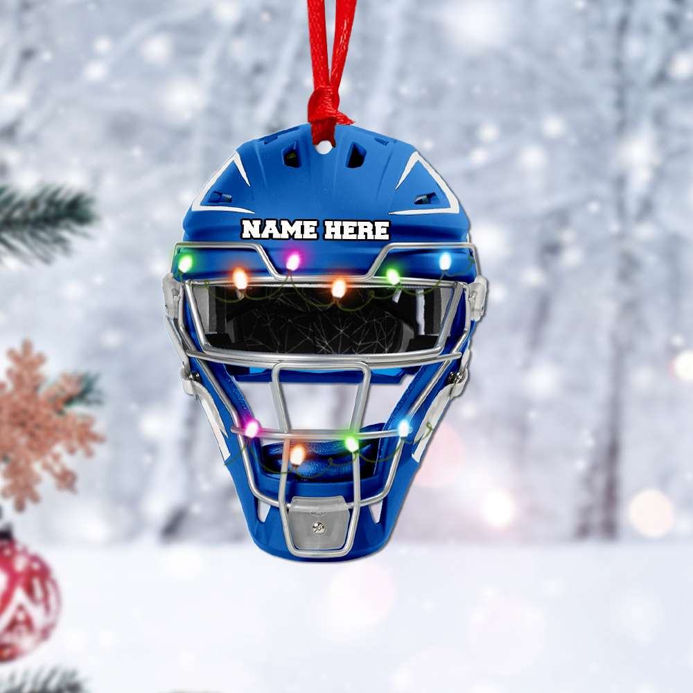 Personalized Baseball Helmet With Christmas Light Acrylic Ornament, Custom Christmas Ornament Gift For Son, Grandson