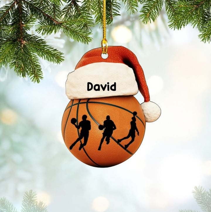 Custom Name & Number Basketball Ball Acrylic Ornament, Personalized Christmas Ornament Gifts For Basketball Lovers