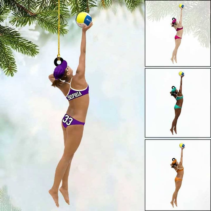 Personalized Female Woman Girl Beach Volleyball Acrylic Ornament, Custom Christmas Ornament Gifts For Beach Volleyball Player