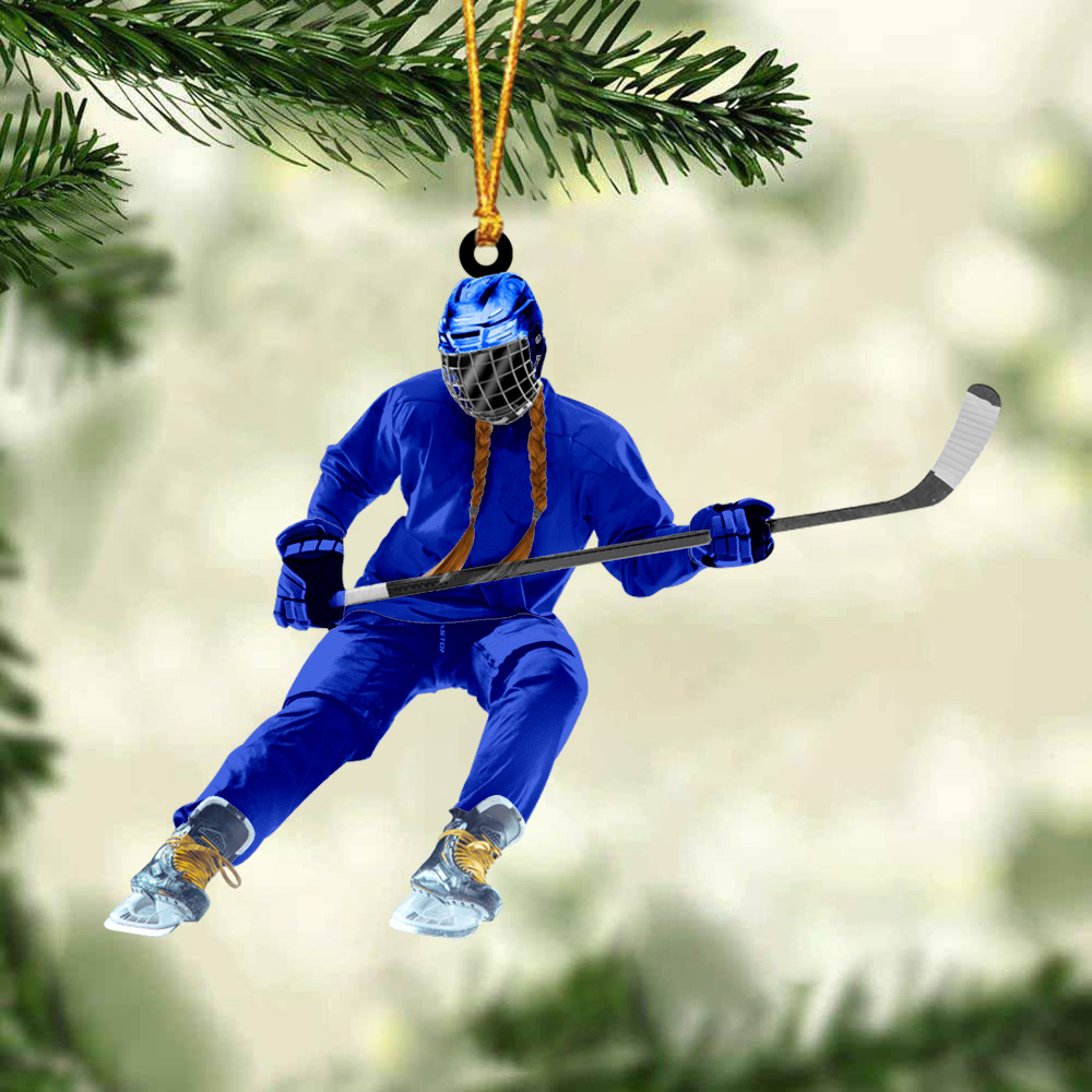 Custom Hockey Acrylic Christmas Ornament, Personalized Woman Ice Hockey Acrylic Ornament For Hockey Lover, Christmas, New Year