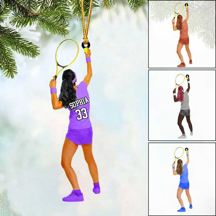Personalized Woman Female Tennis Player Acrylic Ornament, Custom Christmas Ornament Gifts For Tennis Lovers