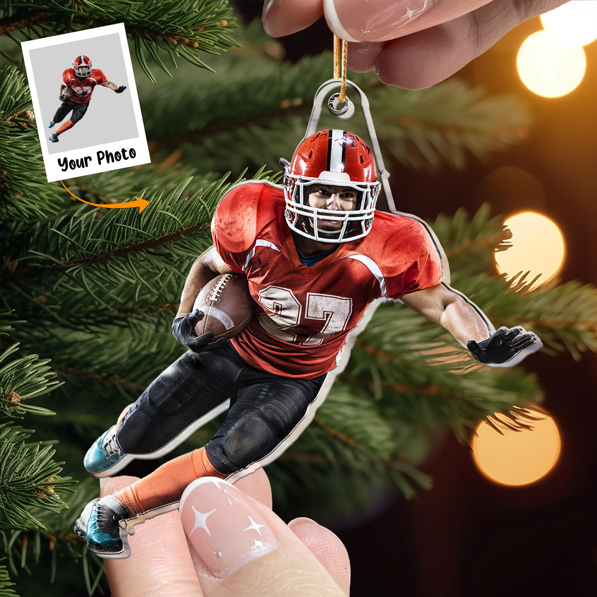 Personalized American Football Player Photo Acrylic Ornament, Funny Christmas Gift For Son, Grandson, Football Lovers