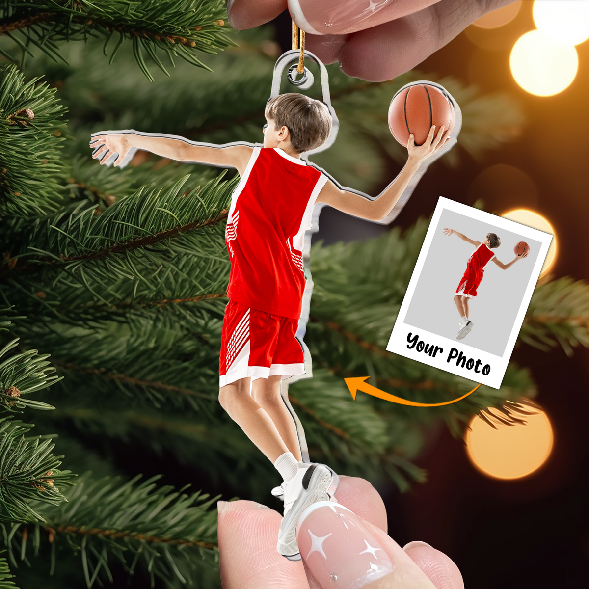 Personalized Kid Basketball Moment Photo Acrylic Ornament, Christmas Gift For Son, Daughter, Grandson, Granddaughter