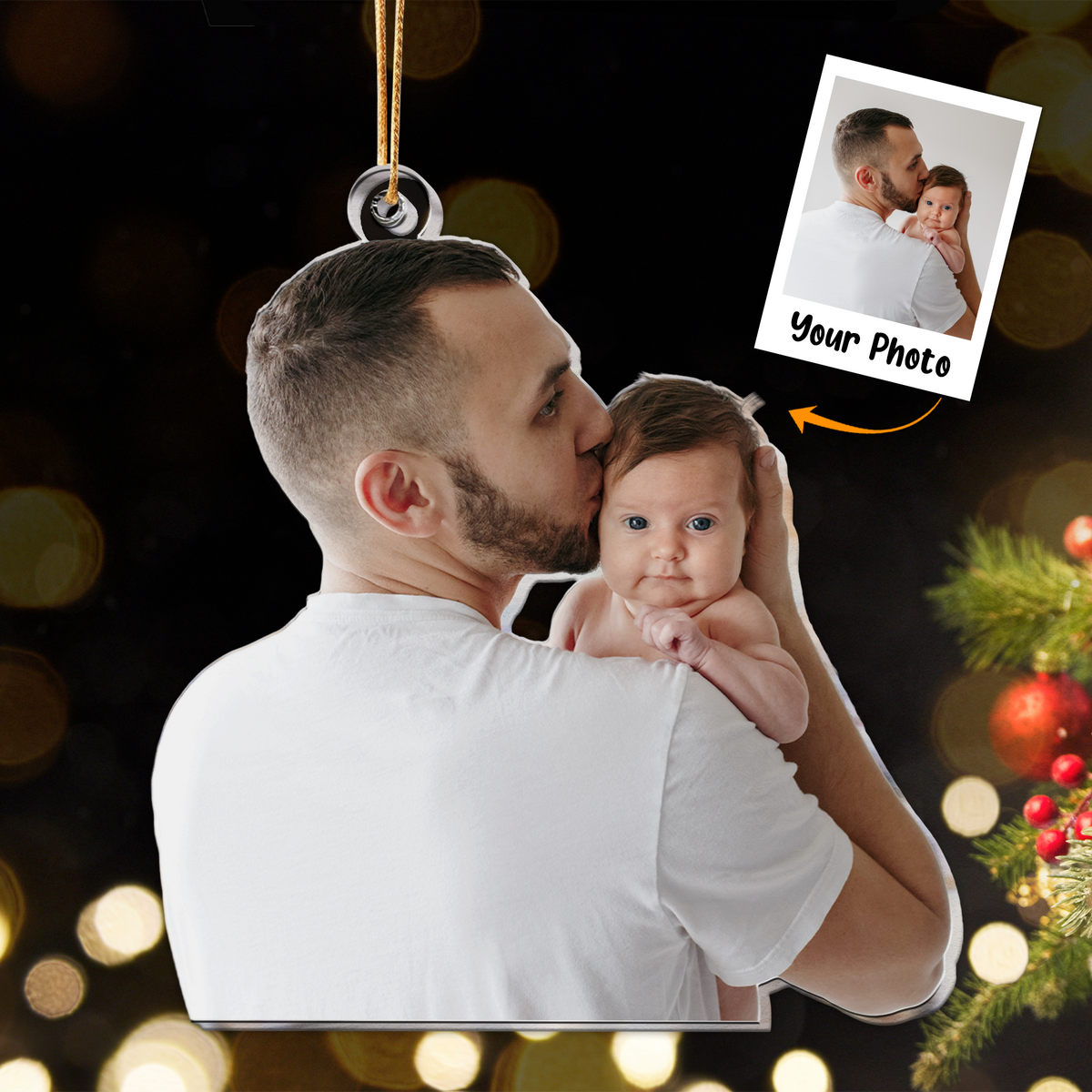 Personalized Dad And Baby Moment Photo Acrylic Ornament, Meaningful Anniversary Gift For Dad, Family, Friends