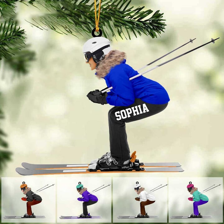 Custom Skiing Acrylic Christmas Ornament, Personalized Skiing Women Player Acrylic Ornament For Skiing Lover,Christmas,New Year