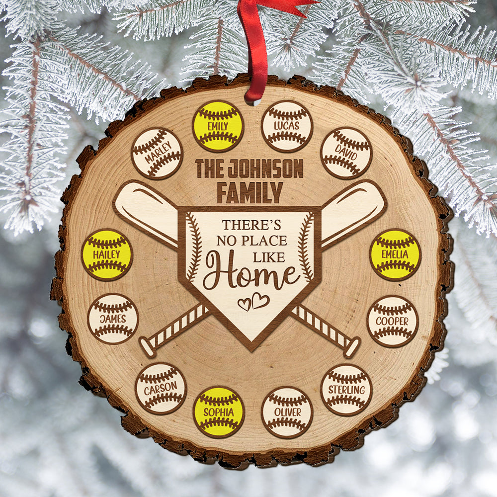Personalized Baseball Family Name Wood Ornament There's No Place Like Home, Christmas Ornament Gift Decor For Family