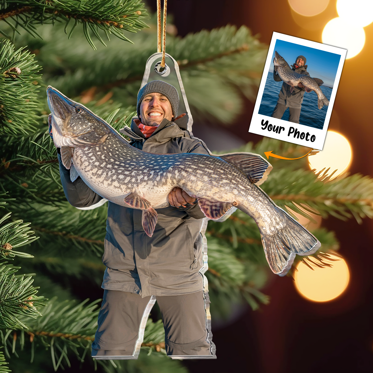 Personalized Fishing Moment Photo Acrylic Ornament, Meaningful Gift For Parents, Family, Friends