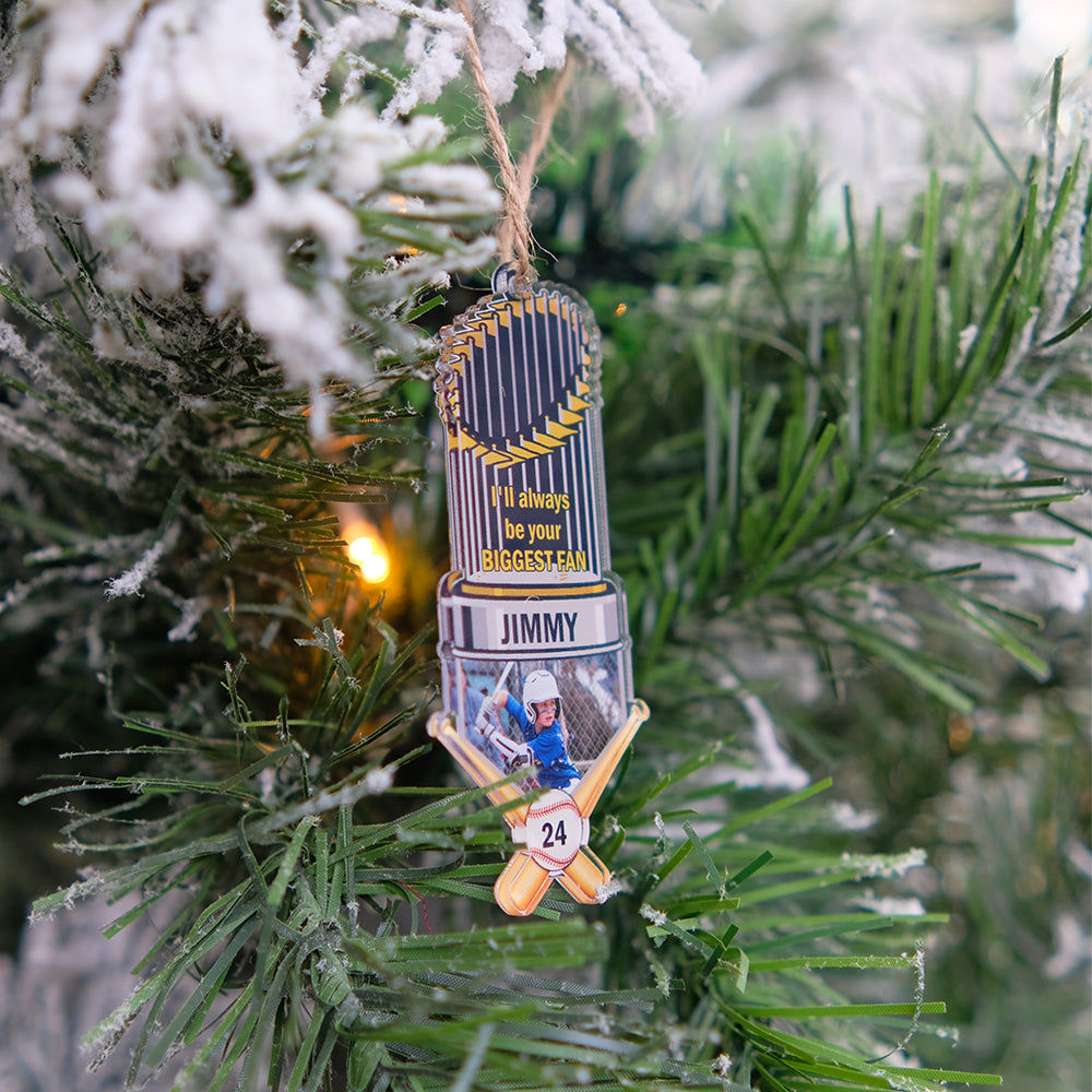 Custom Photo Baseball Trophy Acrylic Ornament I'll Always Be Your Biggest Fan, Christmas Ornament Gift For Son, Grandson