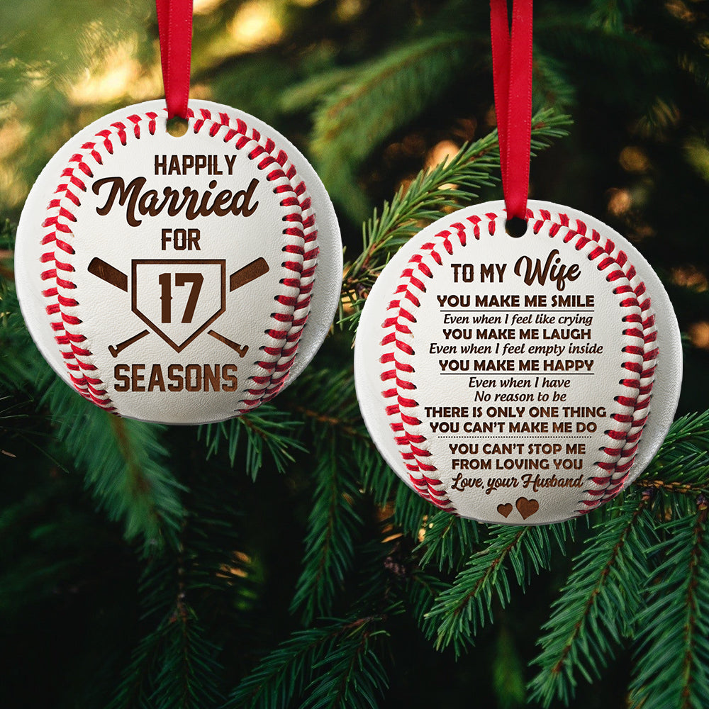 Custom Baseball Season Happily Married Acrylic Ornament To Wife, Custom Christmas Ornament Gift For Couple, Wife