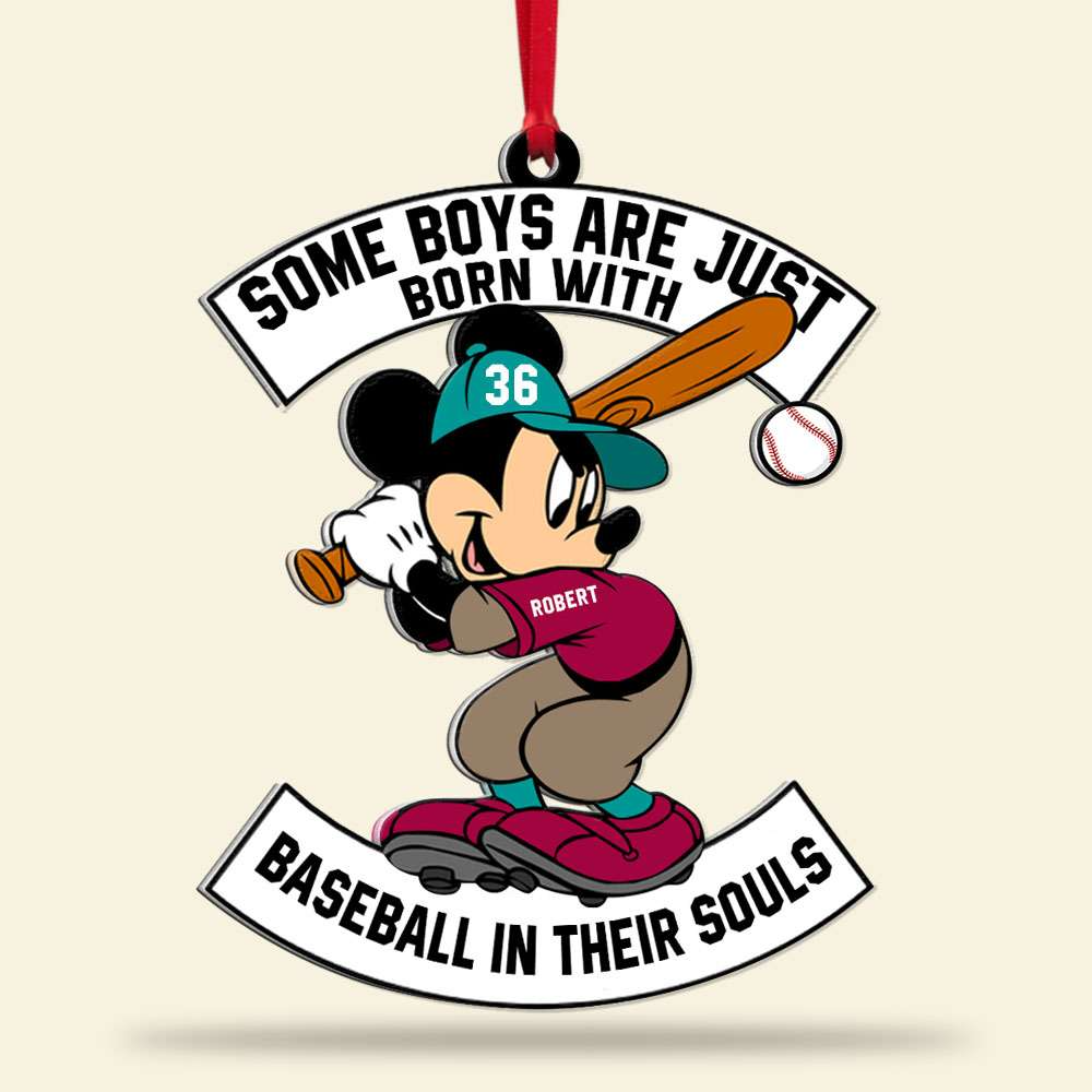 Personalized Mickey Baseball In Their Souls Acrylic Ornament, Custom Christmas Ornament Gift For Son, Grandson