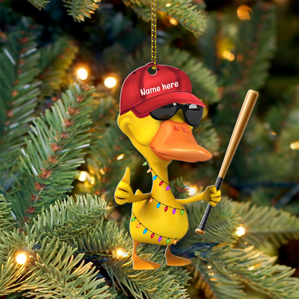 Custom Baseball Duck Player Acrylic Ornament, Custom Christmas Ornament Gift For Son, Daughter, Grandson, Granddaughter