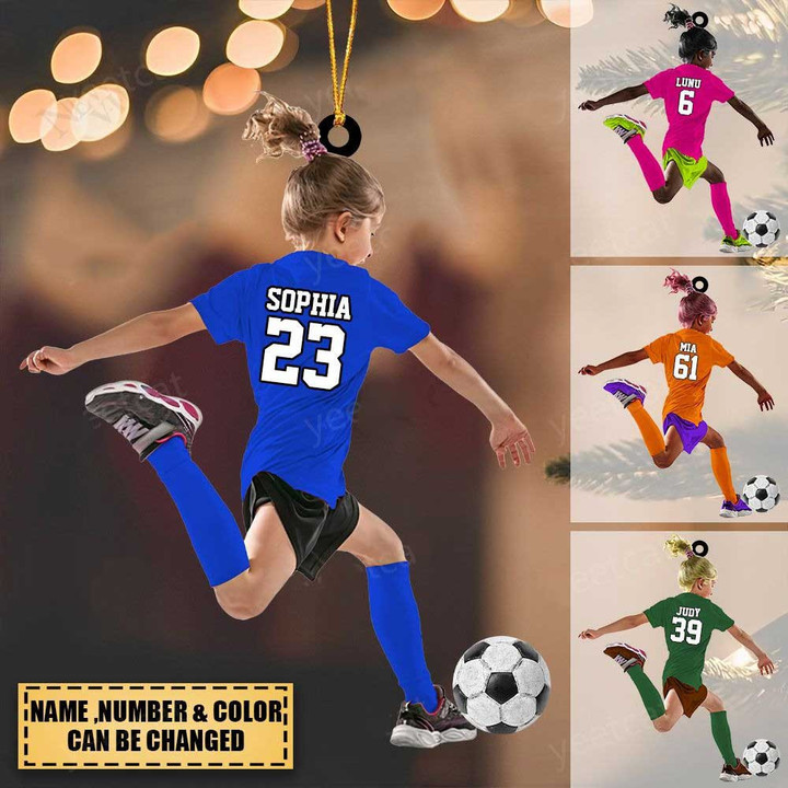 Custom Soccer Acrylic Christmas Ornament, Personalized Little Girl, Kid Soccer Players Ornament For Soccer Lover, Christmas, New Year