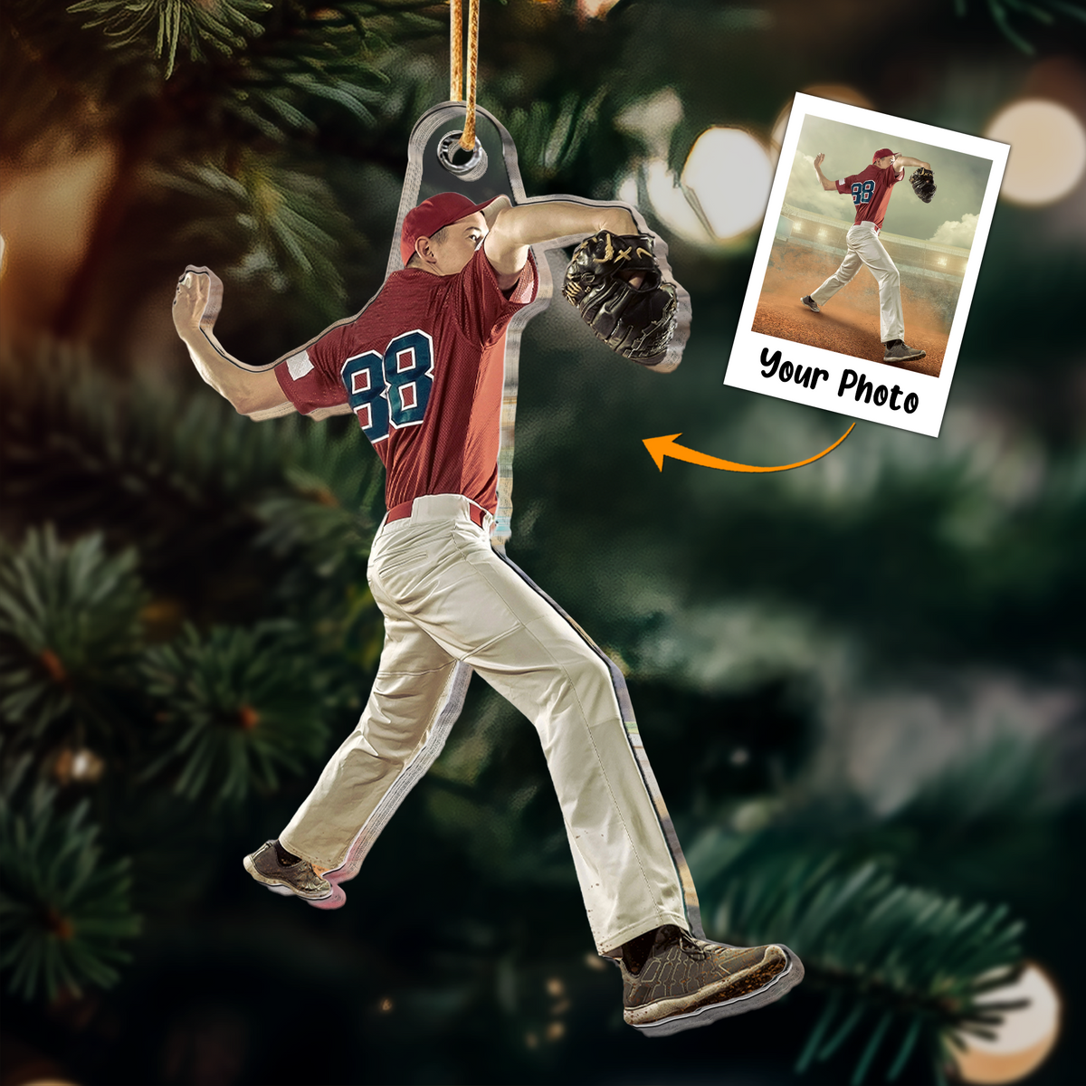 Personalized Young Man Great Baseball Moment Photo Acrylic Ornament, Christmas Gift For Son, Grandson