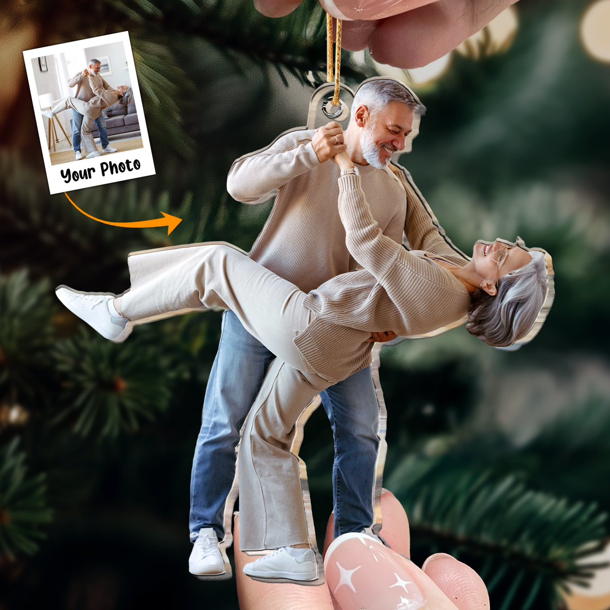 Custom Old Couple Photo Acrylic Ornament Great Memories Of Old Couple, Best Christmas Gift For Family, Grandparents