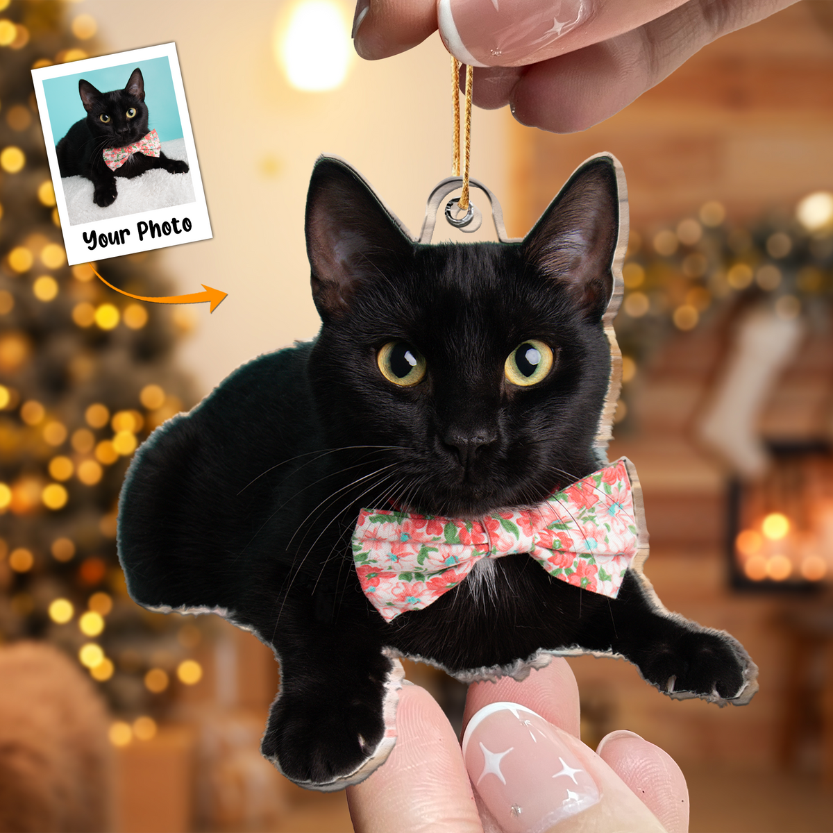 Custom Cat Moment Photo Acrylic Ornament, Christmas Gift For Cat Mom, Cat Dad, Family