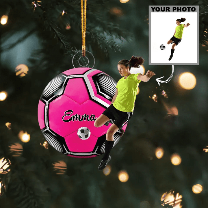 Custom Photo Soccer Player And Ball Acrylic Ornament, Custom Christmas Ornament Gifts For Soccer Players