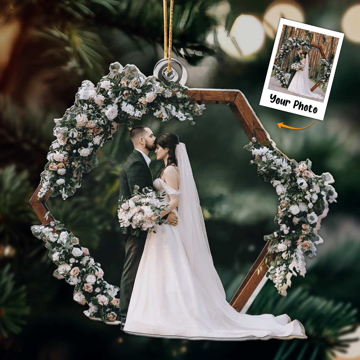 Customized Married Wedding Moment Photo Acrylic Ornament, Meaningful Anniversary Gift For Newly Married Couple, Family