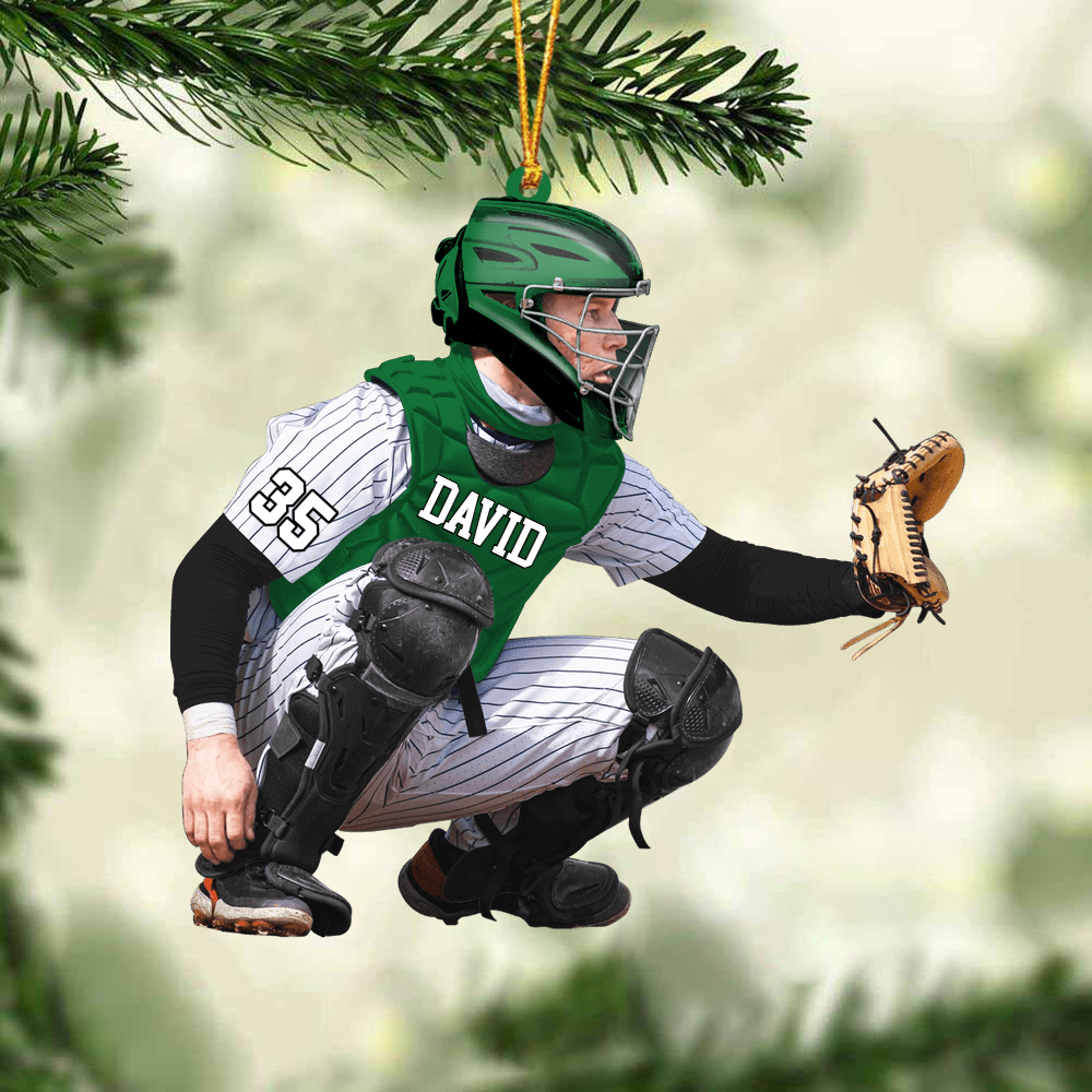 Personalized Baseball Man Male Player Catcher Acrylic Ornament, Custom Christmas Ornament Gifts For Baseball Player