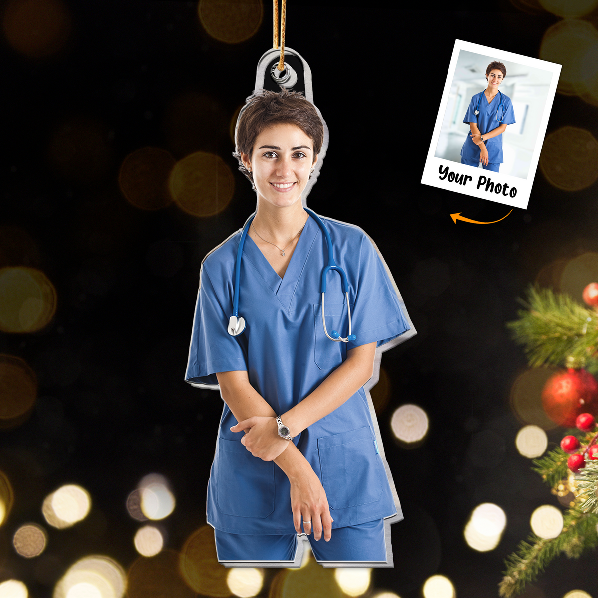 Personalized Female Nurse Photo Acrylic Ornament, Meaningful Anniversary Gift For Daughter, Mom, Granddaughter