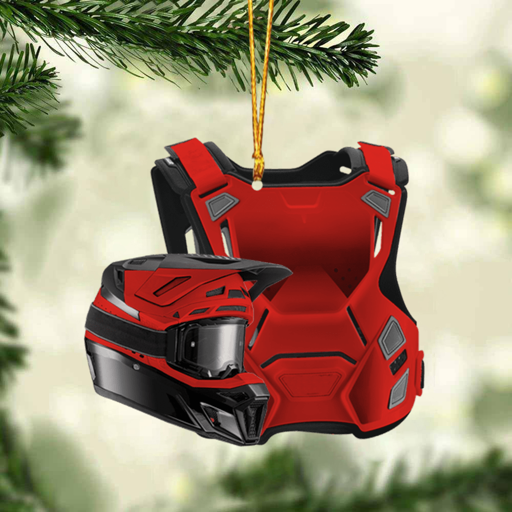 Personalized Motocross Chest Protector And Helmet Acrylic Ornament, Custom Christmas Ornament Gifts For Motocross Lover