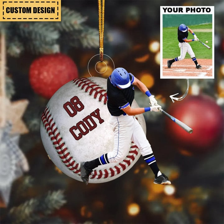 Custom Photo Baseball Player And Ball Acrylic Ornament, Custom Christmas Ornament Gifts For Baseball Players
