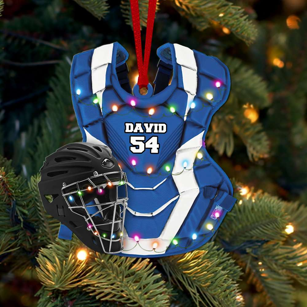 Personalized Baseball Clothes With Christmas Light Acrylic Ornament, Custom Christmas Ornament Gift For Son, Grandson