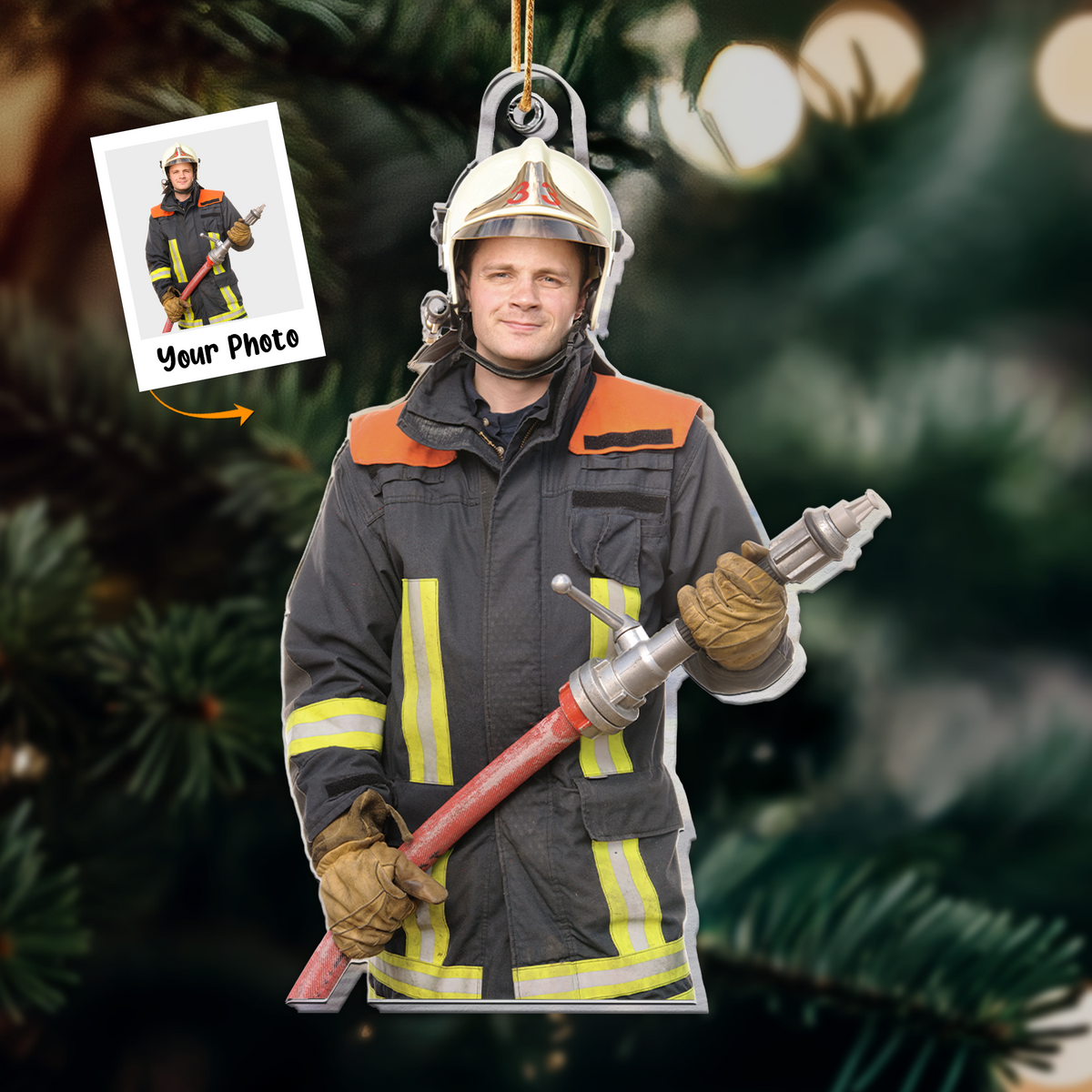 Customized Firefighter Photo Acrylic Ornament, Meaningful Gift For Son, Grandson, Dad