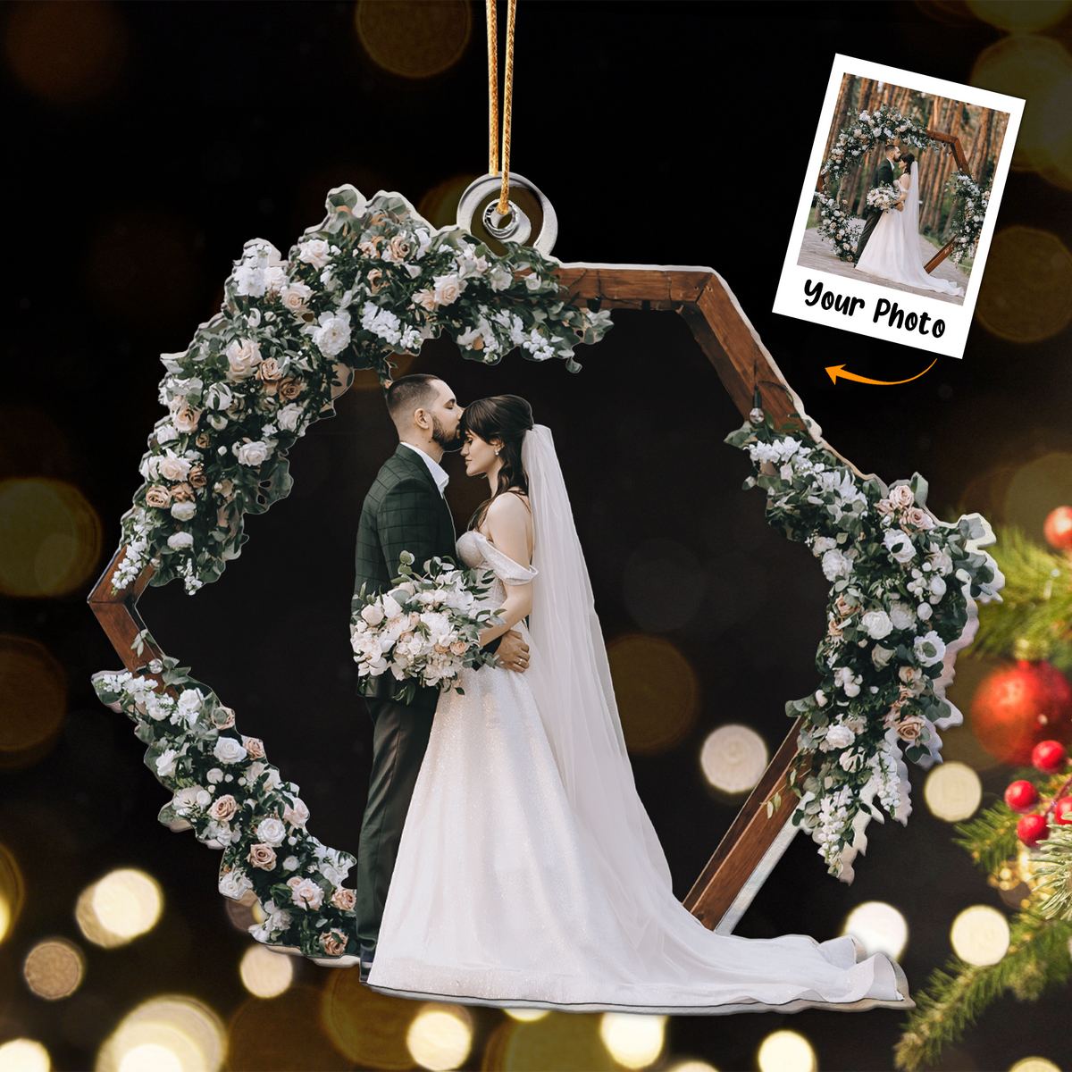 Customized Married Wedding Moment Photo Acrylic Ornament, Meaningful Anniversary Gift For Newly Married Couple, Family