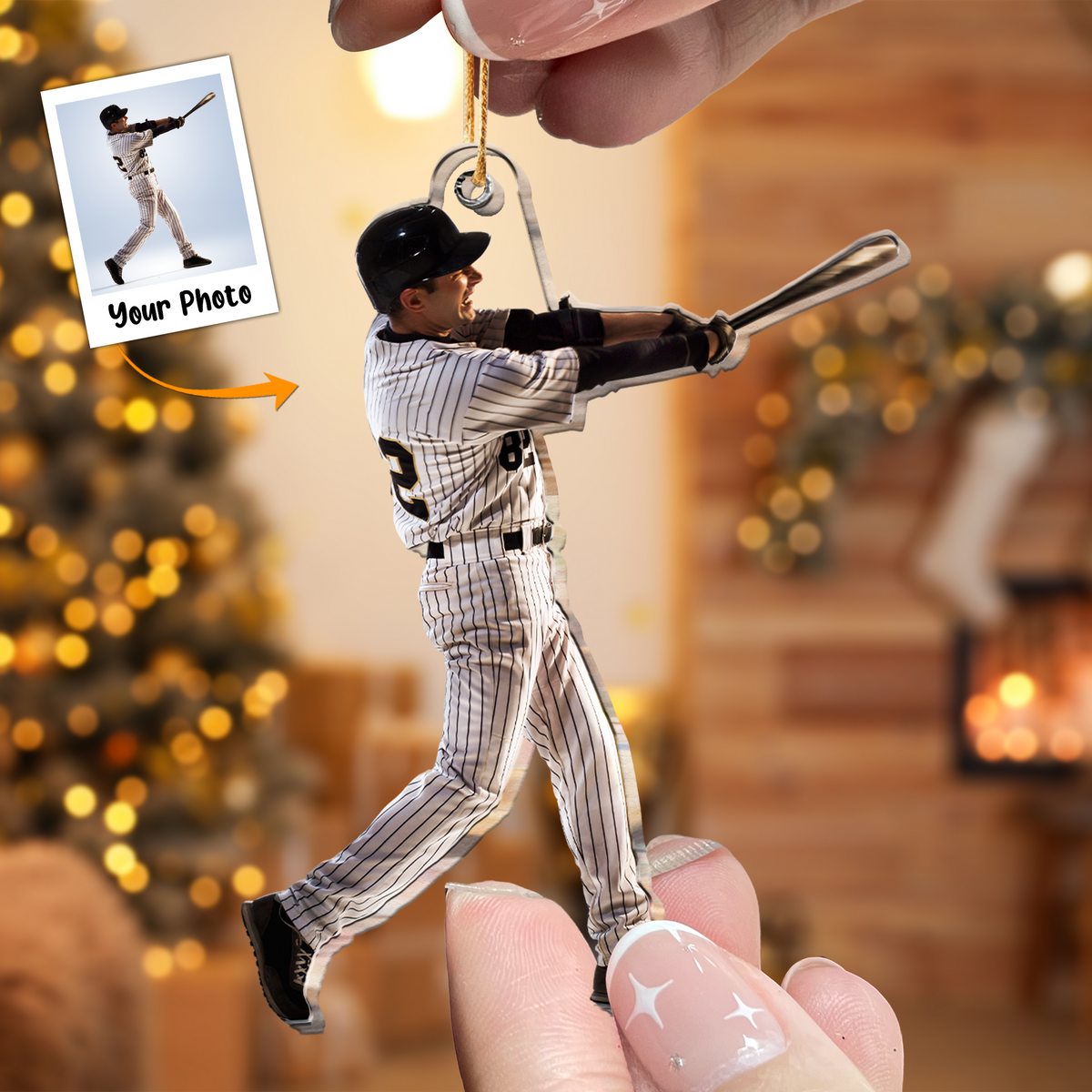 Personalized Young Man Great Baseball Moment Photo Acrylic Ornament, Christmas Gift For Son, Grandson