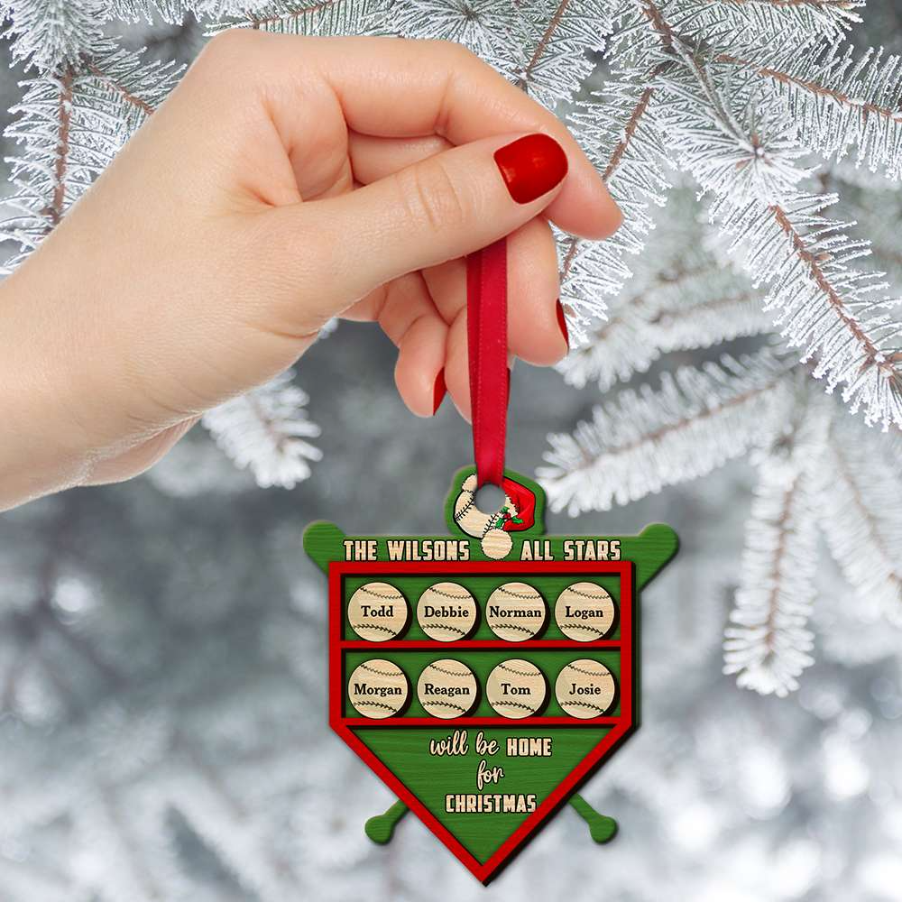 Personalized Baseball Family Wood Ornament All Stars Will Be Home, Custom Christmas Ornament Decor For Family