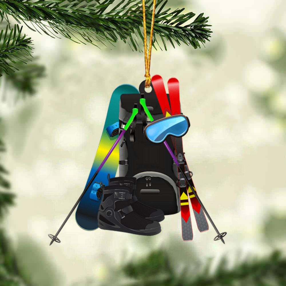 Personalized Skiing Tool Acrylic Ornament, Custom Christmas Ornament Gifts For Skiing Lovers