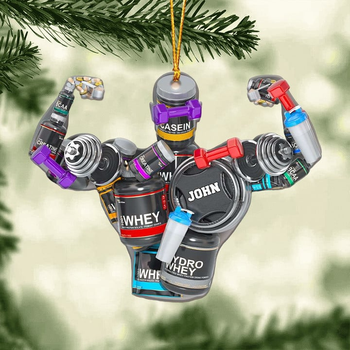 Custom Name Bodybuilding Sports Nutrition Supplements Acrylic Ornament, Ornament Gifts For Gymmers Bodybuilder