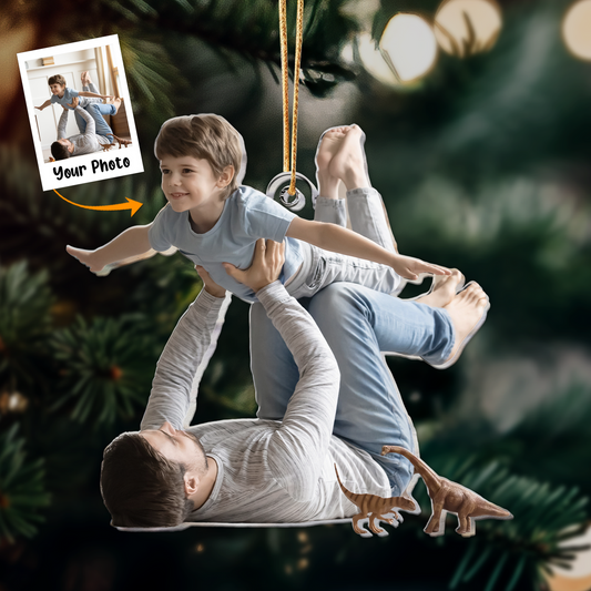 Personalized Dad And Son Daughter Moment Photo Acrylic Ornament, Meaningful Gift For Dad, Family