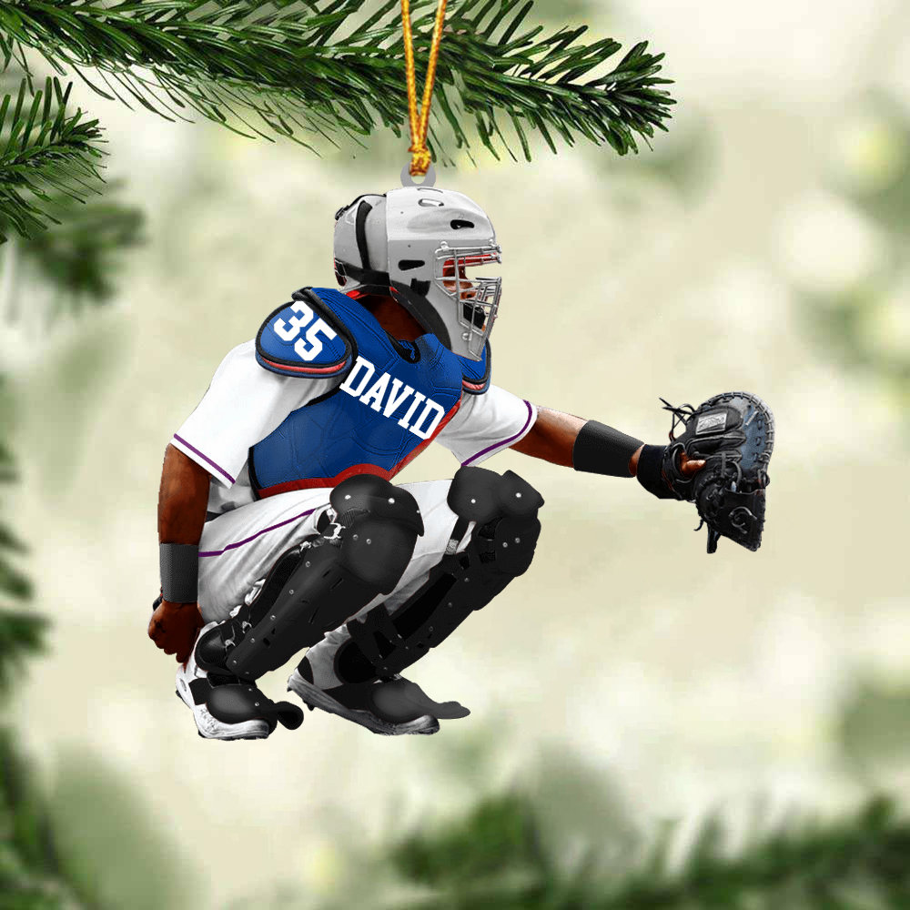 Personalized Baseball Man Male Catcher Acrylic Ornament, Custom Christmas Ornament Gifts For Baseball Player