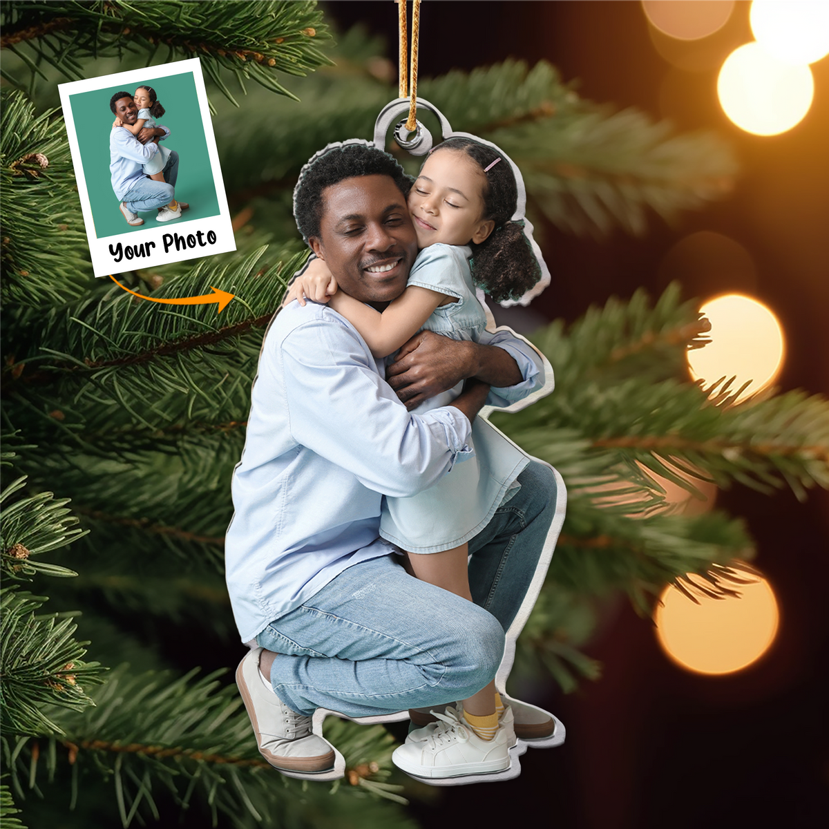 Personalized Dad And Son Daughter Moment Photo Acrylic Ornament, Meaningful Gift For Dad, Family