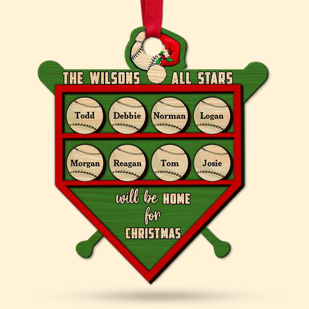 Personalized Baseball Family Wood Ornament All Stars Will Be Home, Custom Christmas Ornament Decor For Family