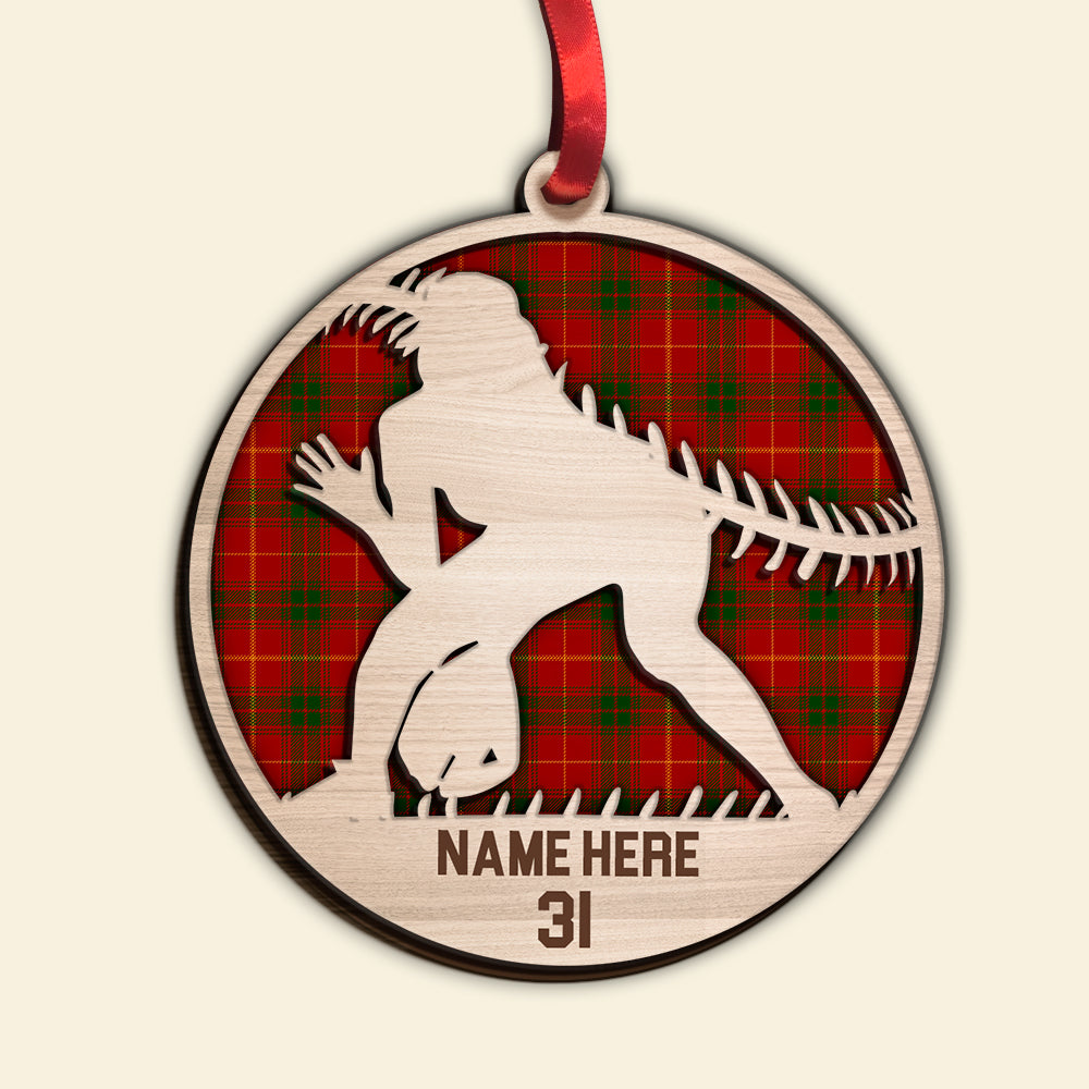 Personalized Baseball Women Playing Pose Double Layered Wood Ornament, Christmas Ornament Gifts For Baseball Player