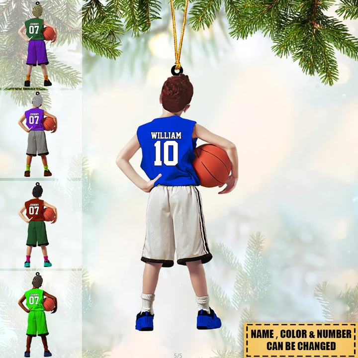 Personalized Kids Little Boy Basketball Player Acrylic Ornament, Custom Christmas Ornament Gifts For Son, Grandson