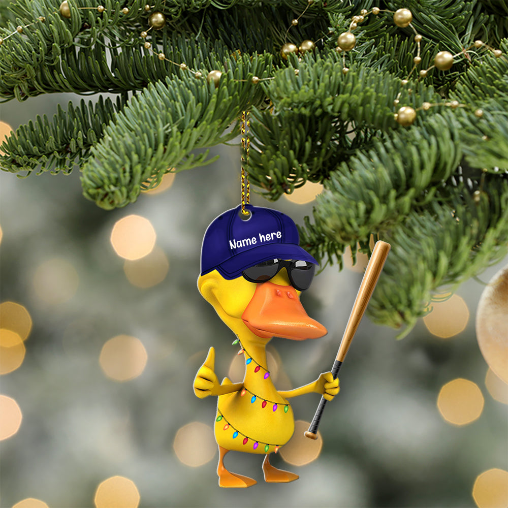 Custom Baseball Duck Player Acrylic Ornament, Custom Christmas Ornament Gift For Son, Daughter, Grandson, Granddaughter