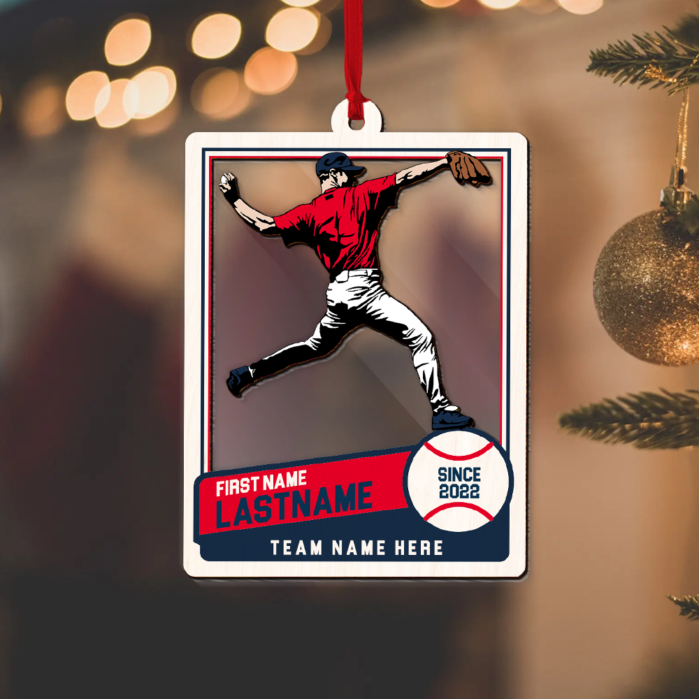 Personalized Baseball Trading Card Wood Acrylic Ornament,  Custom Christmas Ornament Gift For Baseball Player