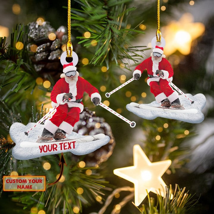 Custom Skiing Acrylic Christmas Ornament, Personalized Santa Skiing Acrylic Ornament Gift For Skiing Lover Skiing Players, Christmas,New Year