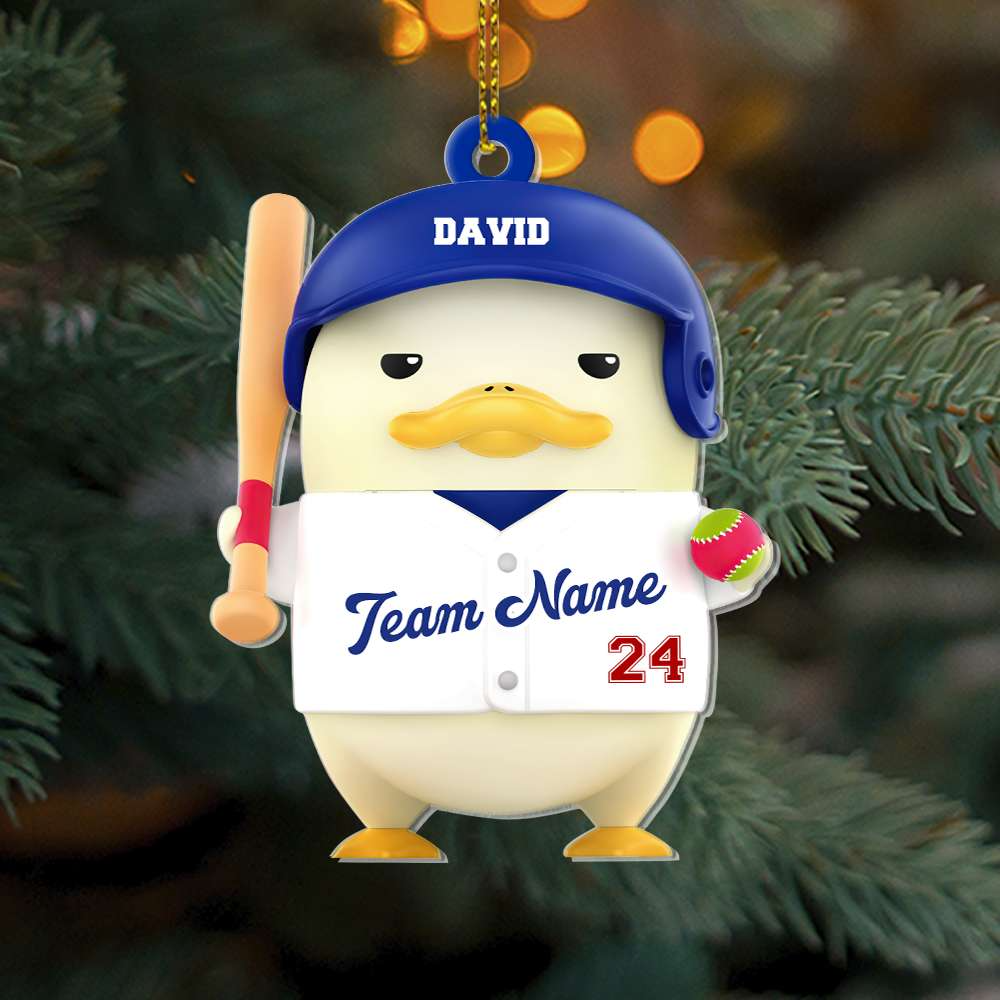 Personalized Funny Duck Baseball Team Acrylic Ornament, Custom Christmas Ornament Gift For Baseball Lovers