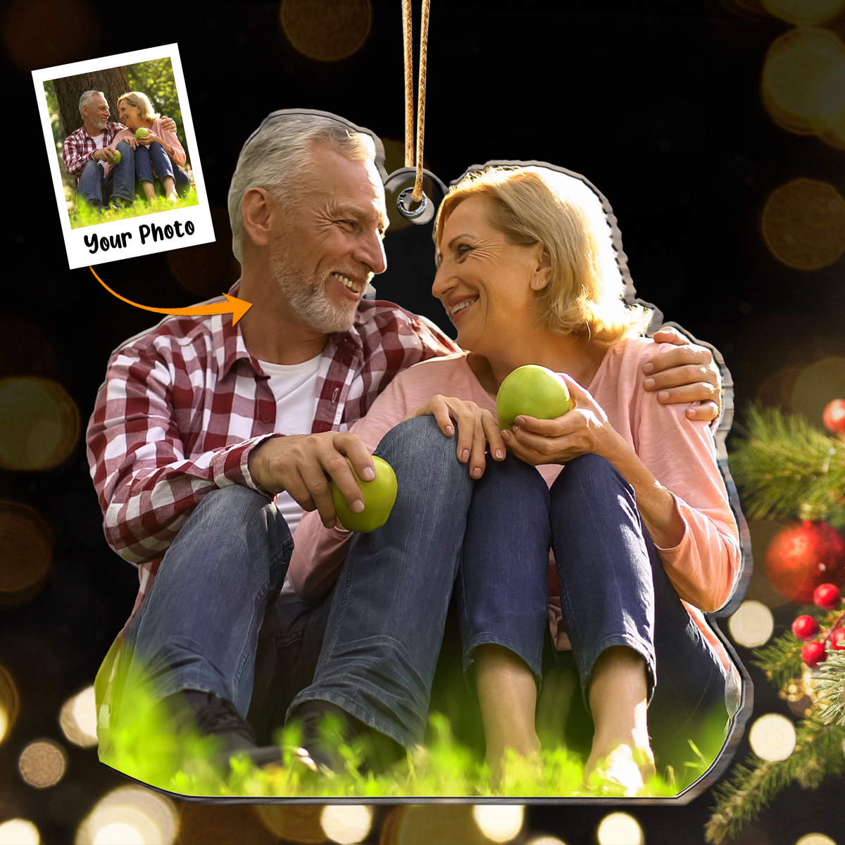 Custom Old Couple Photo Acrylic Ornament Great Memories Of Old Couple, Best Christmas Gift For Family, Grandparents