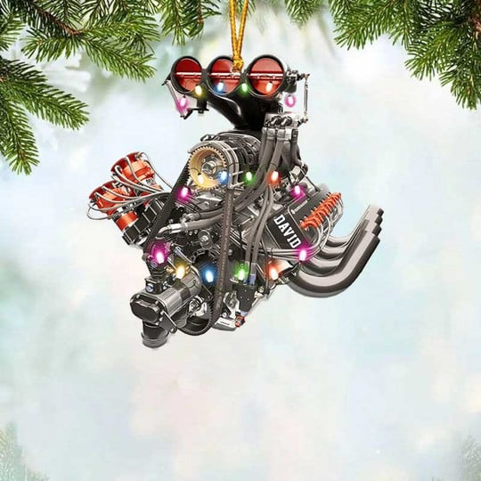 Personalized Drag Racing Hot Rod V8 Engine Acrylic Ornament, Custom Christmas Ornament Gifts For Car Racing Lovers