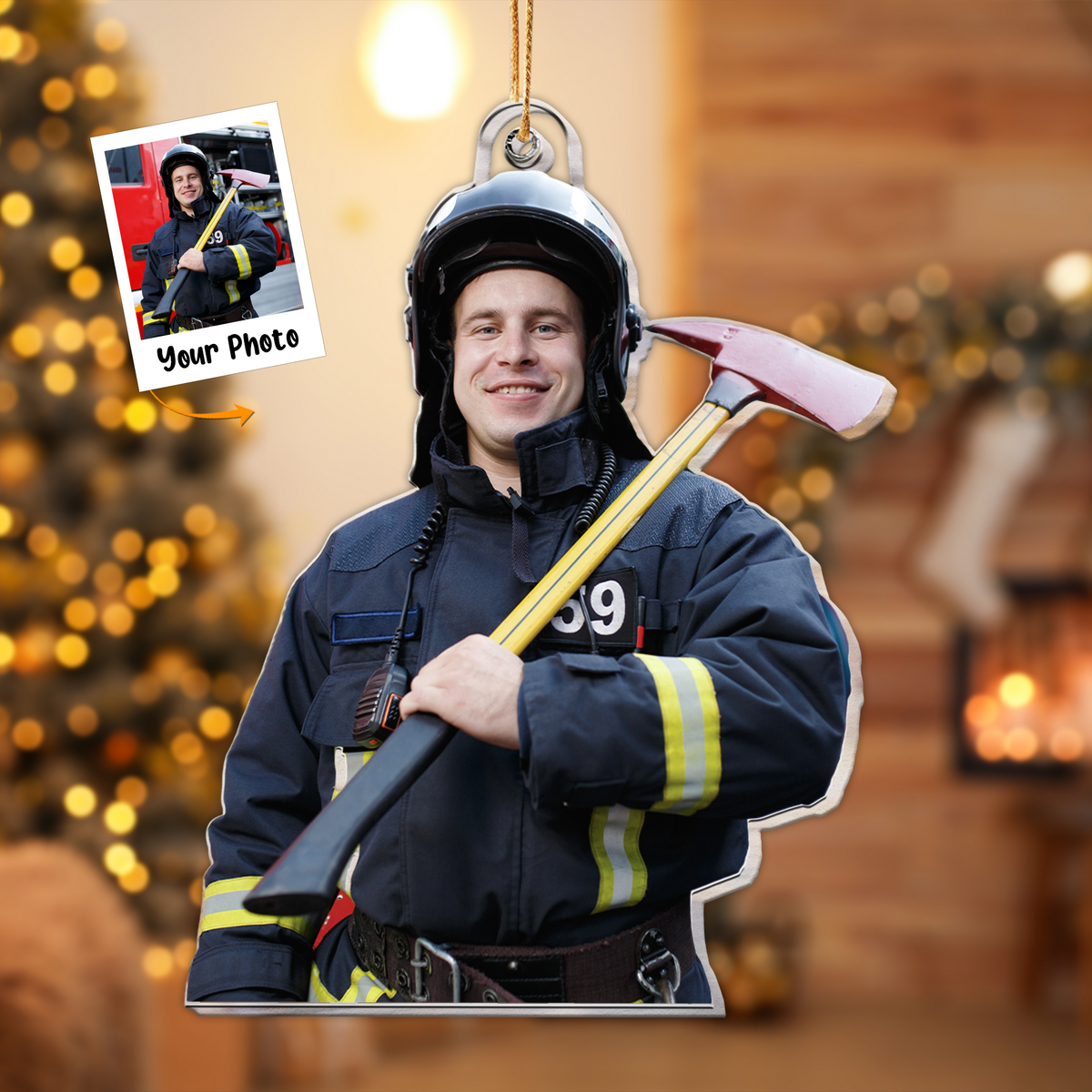 Customized Firefighter Photo Acrylic Ornament, Meaningful Gift For Son, Grandson, Dad