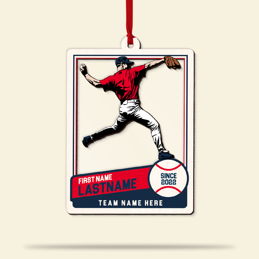 Personalized Baseball Trading Card Wood Acrylic Ornament,  Custom Christmas Ornament Gift For Baseball Player