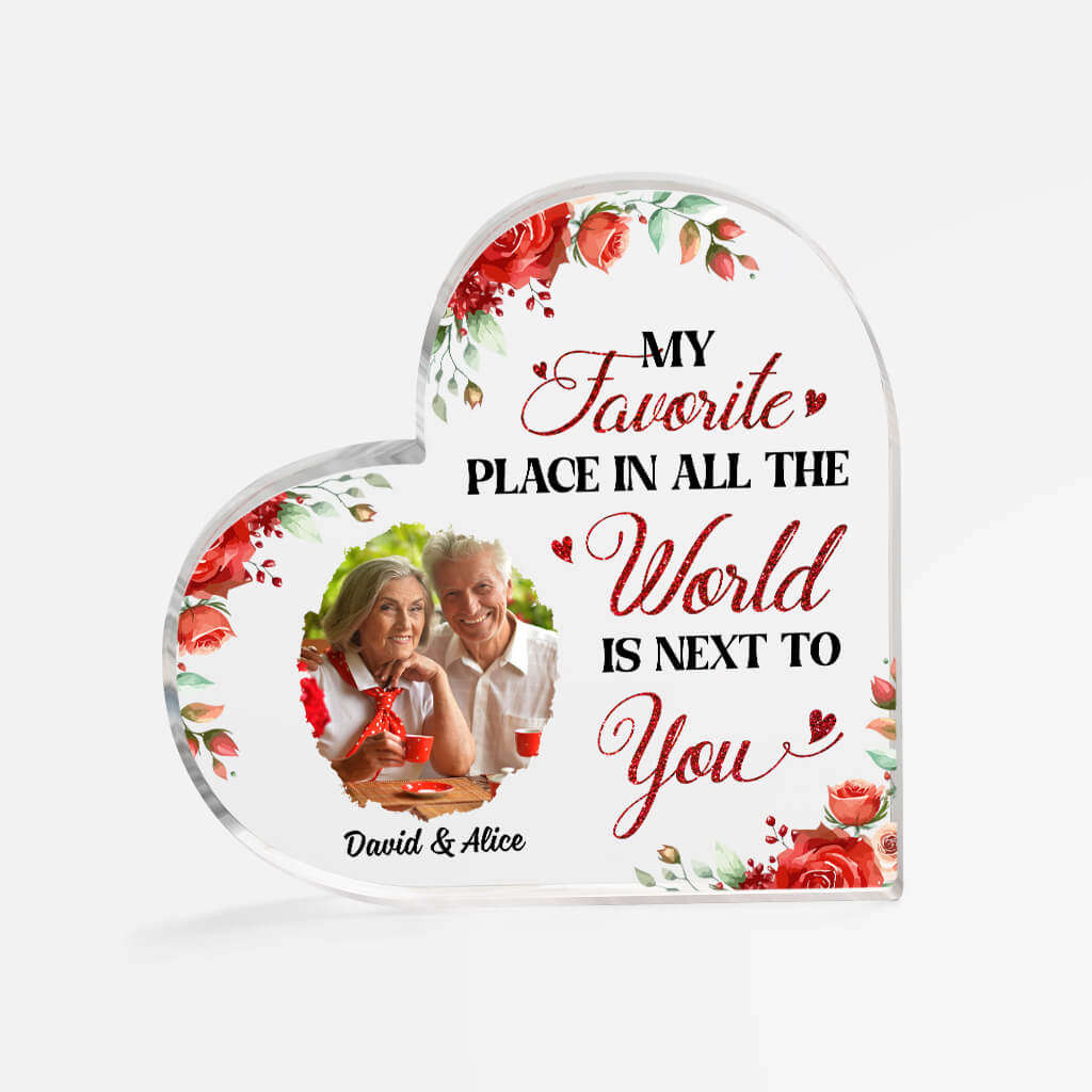 Personalized Couple Heart Acrylic Plaque, Customized My Favorite Place In All The World Is Next To You Acrylic Plaque, Best Gift For Couple